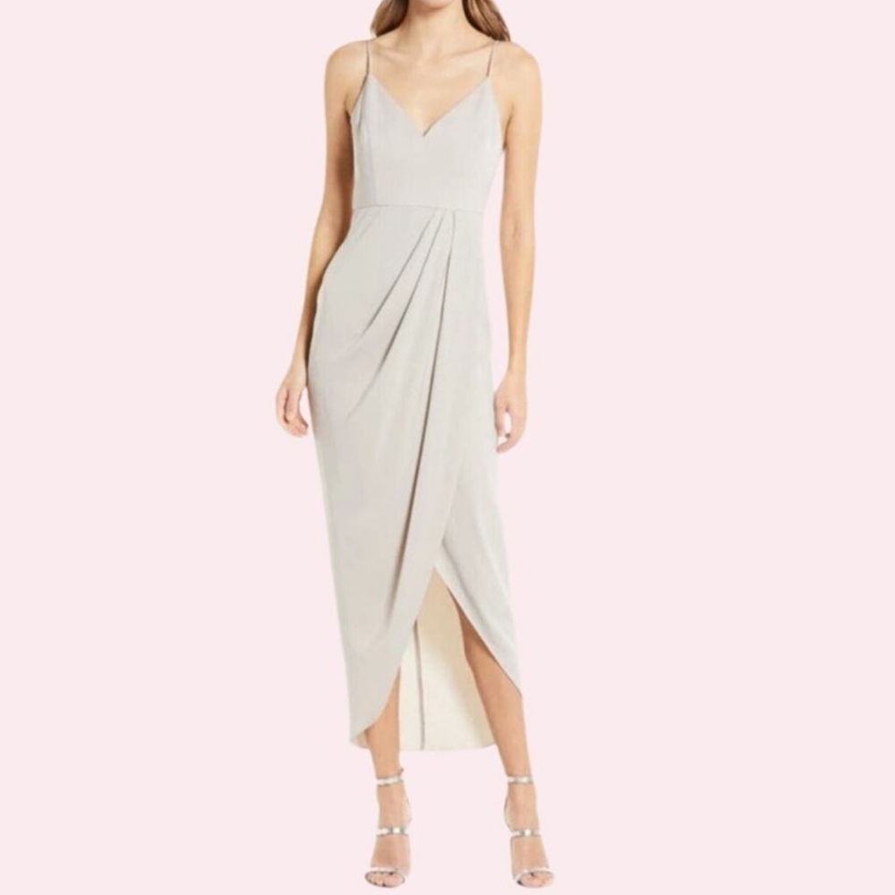 NWT Shona Joy x Revolve Cocktail Draped Midi Long Dress in Oyster Size 4